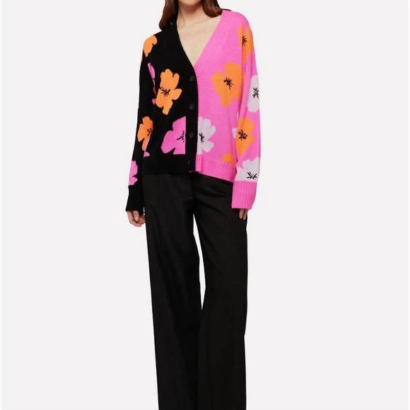 Brodie Fine Cashmere California Oversize Cardigan- Organic White Tie- Dye main image 0